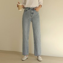 여성용 빼빼 데일리 워싱 세미 와이드 데님 팬츠