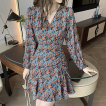 앤써 플라워 긴팔 브이넥 미니 원피스