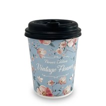 투고팩 빈티지플라워 종이컵 330ml x 100p + 타공뚜껑 블랙 100p 세트, 1세트