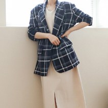 여성용 필튼 체크 린넨 자켓