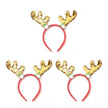 눈송이 내려앉은 반짝이 스팽글 뿔 루돌프 사슴 헤어장식, 골드, 3개