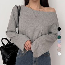 밀키버터 여성용 긴팔 오프숄더 티셔츠