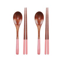 블룸엣홈 클래식 옻칠나무 수저 핑크 2벌 세트, 1세트, 숟가락 2p + 젓가락 2벌