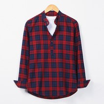 레이먼 남성용 할비 반 오픈 헨리넥 체크 셔츠