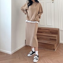 잘빠진 베이직 무지 세가지 컬러 후드 + 스커트 세트
