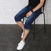 위드진 남성용 리얼스판 딥블루 워싱 7부 데님 D829