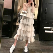 패션나비 물결 프릴 임산부 나시 6단 캉캉 원피스