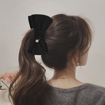 초콜리트쥬얼리 블리제니 리본 진주 딸랑 배색라인 바나나 헤어핀