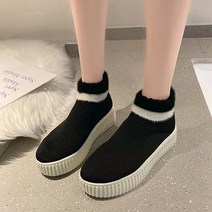여성용 소프트 퍼 통굽 스니커즈