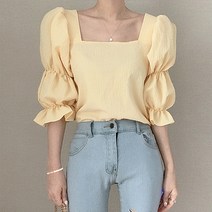 쉐어몰 여성용 스퀘어넥 퍼프 셔링 블라우스