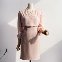 끌레느모네 여성용 긴팔 브이넥 소매 프릴 블라우스