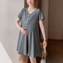 DM 심플 브이넥 플레어 임부 미니 원피스