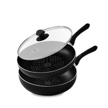 텀스쿡 인덕션 팬 3종 세트, 블랙, 후라이팬 28cm + 궁중팬 28cm + 유리뚜껑 28cm
