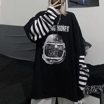 힙한 느낌 트렌디 오버핏 임산부 스트라이프 긴팔 티셔츠