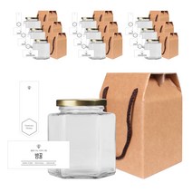 육각 꿀병 680ml + 캡 골드 + 심플 밤꿀 스티커 S + 봉인스티커 + 박스 세트, 10세트