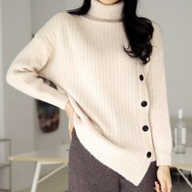 여성용 헤이그 언발 버튼 폴라 니트