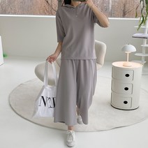시크블랙 여성용 아르니 반팔 후드 팬츠 세트 SET1826K21