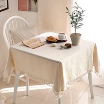 까사베르데 태슬 린넨 사각 식탁보, 내추럴, 2인(130 x 130 cm)