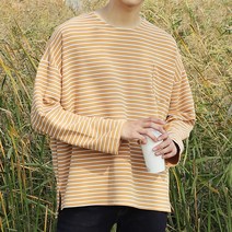 남성용 머스트 해브 스트라이프 데일리 오버핏 긴팔 티셔츠 DLTRT23010