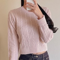 라미르 여성용 까슬거리지 않는 꽈배기 반크롭 라운드 긴팔 니트