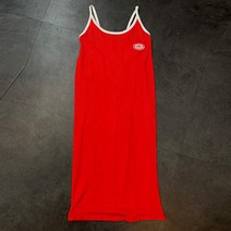 티탁 여성용 빅사이즈 데일리 스트랩 라운드넥 뒷밴딩 옆트임 배색 끈 나시 밴딩 롱 원피스