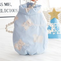 랜보어 반려동물 곰돌이 도톰 기모 패딩조끼, 블루