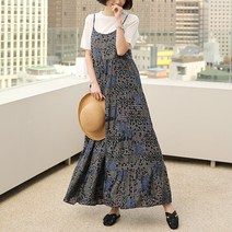 빼빼 여성용 끈조절가능 플라워패턴 뷔스티에 나시 롱원피스