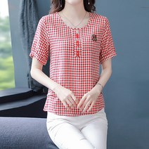 레몬소울 레이먼 닐리 체크 곰돌이 자수 반팔 블라우스