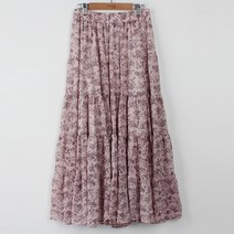빼빼 여성용 허리밴딩플라워 티어드 롱기장 스커트
