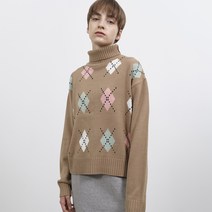 로켓런치 여성용 COLOR ARGYLE TURTLE NECK KNIT