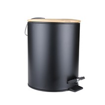 스타 원목 원형 발판 휴지통 5L, 블랙, 1개