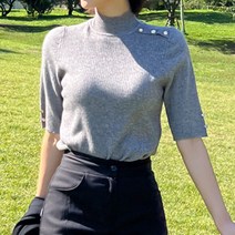 패션풀 여성용 GOLF F 숄더버튼 반폴라 반팔 니트 28783