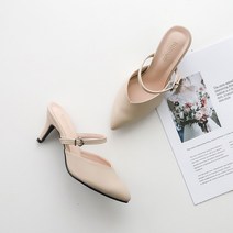 멜팅나인 여성용 TA스틸레토 버클스트랩 반도 뮬 슬리퍼 7cm