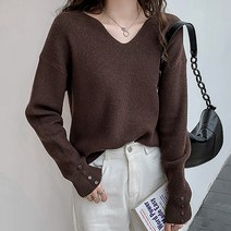 패션풀 여성용 소매 버튼 브이넥 니트 28791