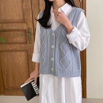 레몬소울 비아로 꽈배기 브이넥 니트 조끼