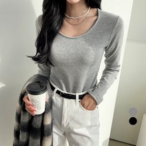 세컨그라운드 여성용 유넥 밍크 기모 티셔츠