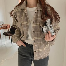 플랜데이 여성용 캐주얼 루즈핏 양포켓 체크 남방 cm2