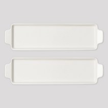 쓰임 모던화이트 나눔 직사각접시, 화이트, 2개