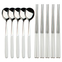 고급 미목 진공 수저 5벌 세트, 화이트, 숟가락 5p + 젓가락 5p