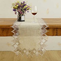 파라다이소 린넨 레이스 자수 테이블 장식 테이블러너, 크림, 40 x 160 cm