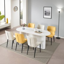 로드퍼니처 셀리나 세라믹 6인 1800 식탁  의자 6p 방문설치, 식탁(화이트), 의자(레몬,크림)