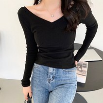 루나걸 여성용 클로아 골지 브이 티셔츠