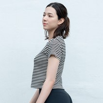 뒤란 여성용 크롭 스트라이프 반팔 티셔츠 DTF2S-3043