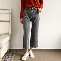 헤이진 여성용 와이드 일자 통 청바지