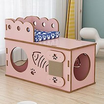 댕이와냥이 고양이 다용도 원목 하우스, 핑크