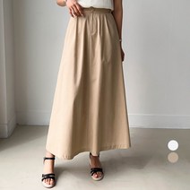 세컨그라운드 여성용 코튼 핀턱 뒷 밴딩 롱 스커트
