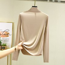 스타 구김없는 보들 임부 긴팔 목폴라 티셔츠