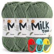 니뜨 밀크얀 뜨개실 50g x 3p + 단수링 3p 세트, 74 라이트카키(뜨개실), 랜덤발송(단수링), 1세트
