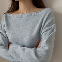 여성용 미든 여리핏 입술넥 니트