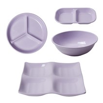 식판의고수 접시 4종 세트, 1세트, 원형 3칸 + 나눔 4칸 + 직이절 소 + 면기 소, 라일락 퍼플